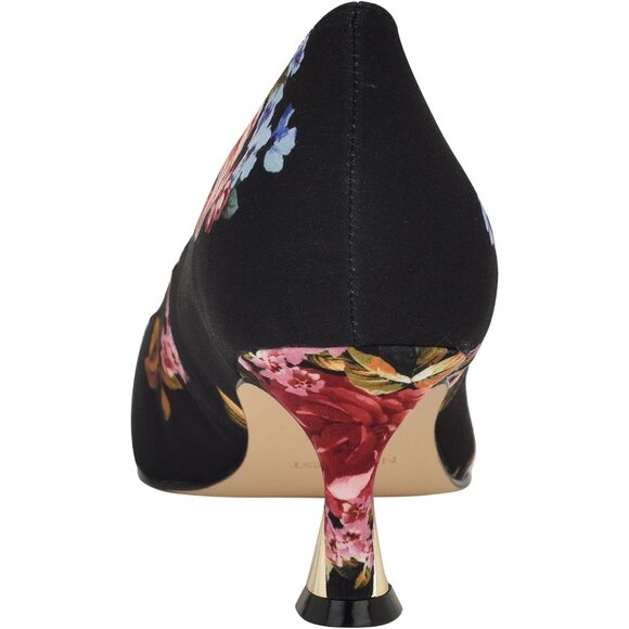 Nine West Womens Black Rose Leather Closed Pointed Toe Kitten Heels Pumps Shoes - Picture 3 of 6